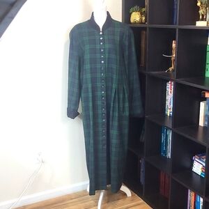 Vtg 90s APPLESEED'S Green Blue Plaid Long Sleeve Button Front Praire Dress - 26W
